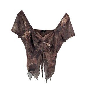 Mixed Threads Y2K Mesh‎ floral paisley whimsigoth crop top sz L